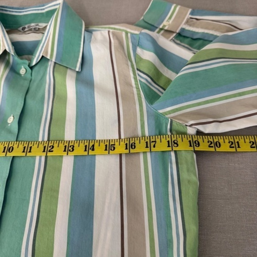 Loro Piana‎ Striped Top Green/Blue/Tan Size 42 (6) Cotton/Silk - Picture 10 of 12